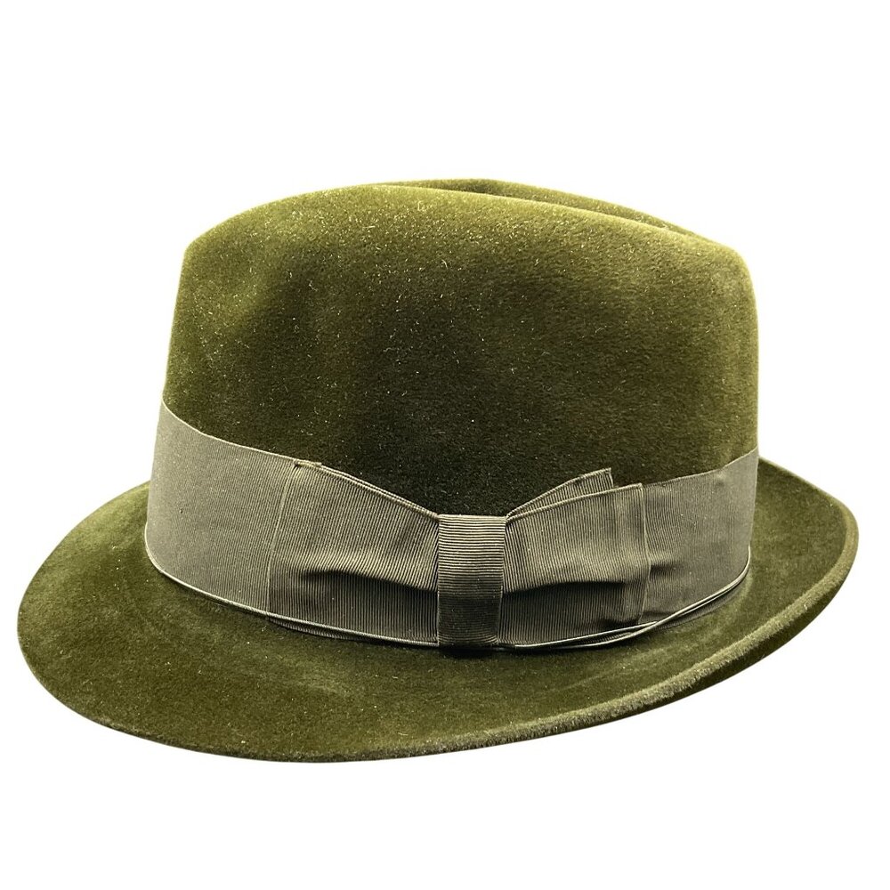 Borsalino Alessandria Italy Olive Green Velour Felt Fedora With Box Sz 7.25